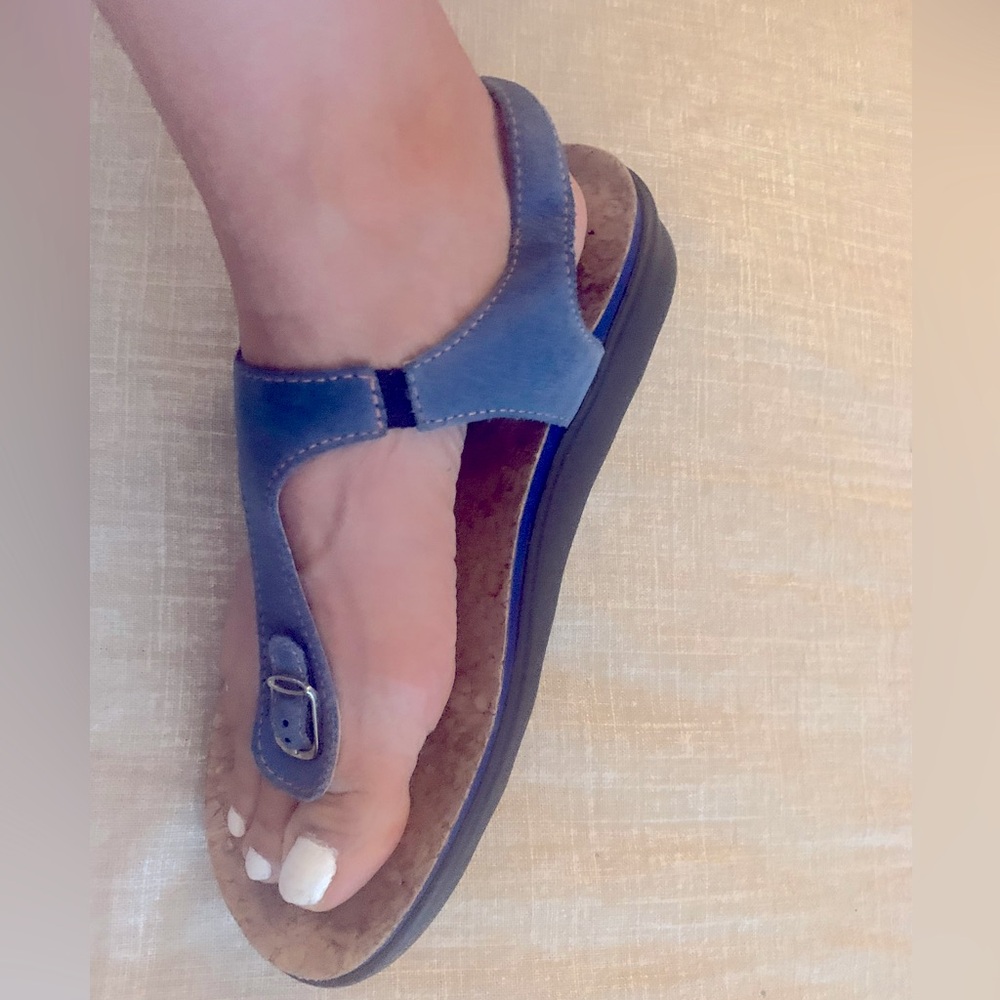 SAS Leather & Cork Sandal in Dusty Blue  sz 8